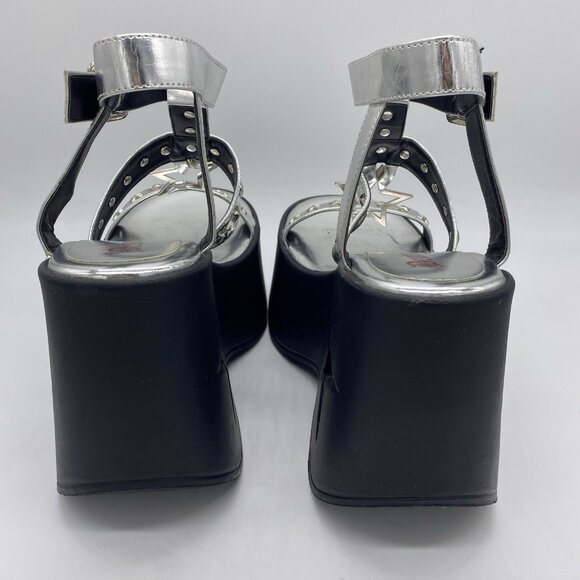 Demonia Dynamite Platform Wedge Sz 7 Silver Star Cutout Rave EDM Festival Gothic - Picture 12 of 15